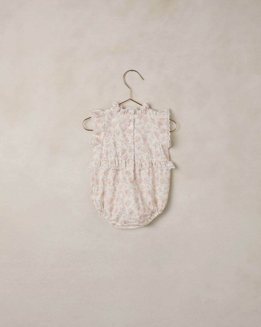 one piece floral print flutter romper with lace trim - ivory