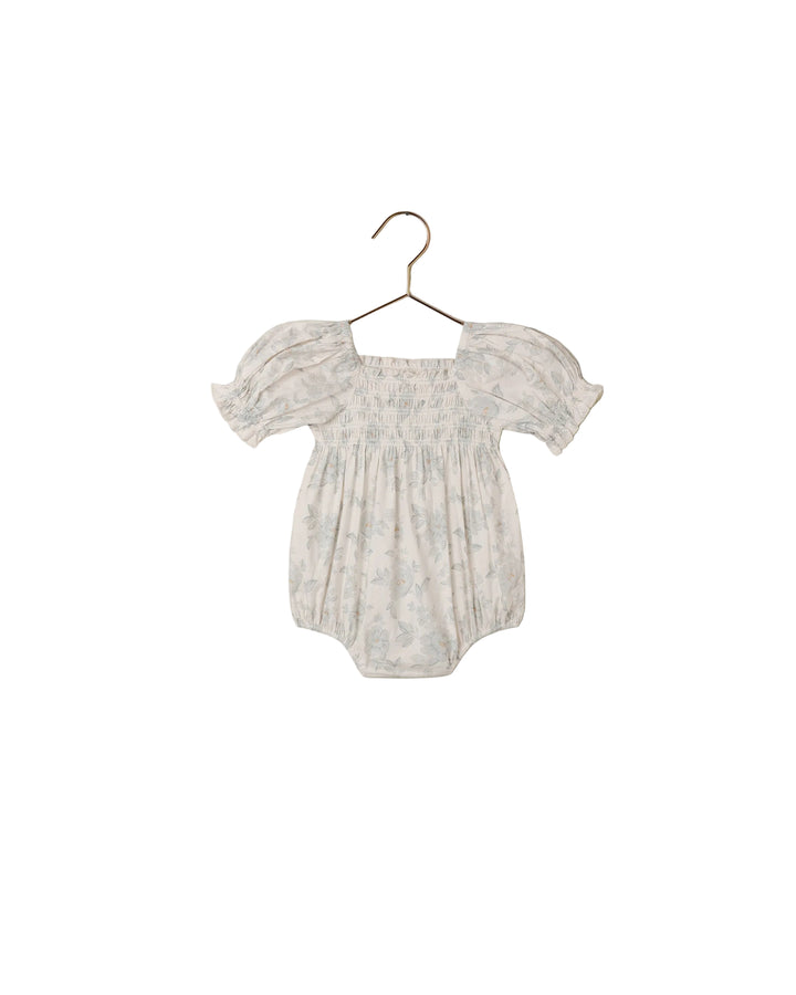 one piece smocked english rose print romper - ivory