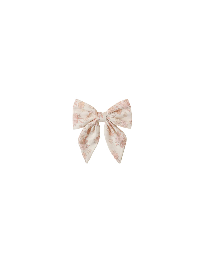 clip floral print bow - ivory