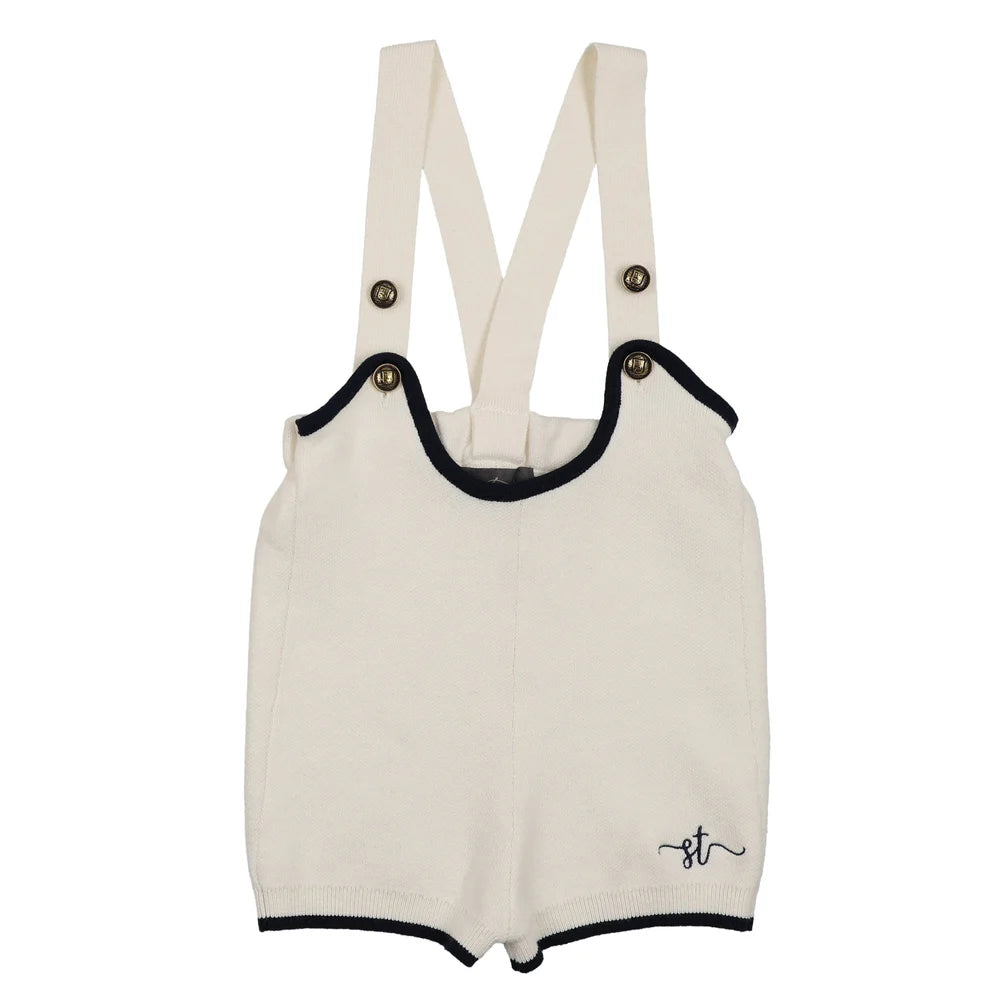 set outfit knit top and overalls - cream
