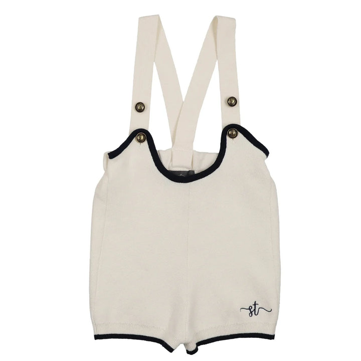 set outfit knit top and overalls - cream