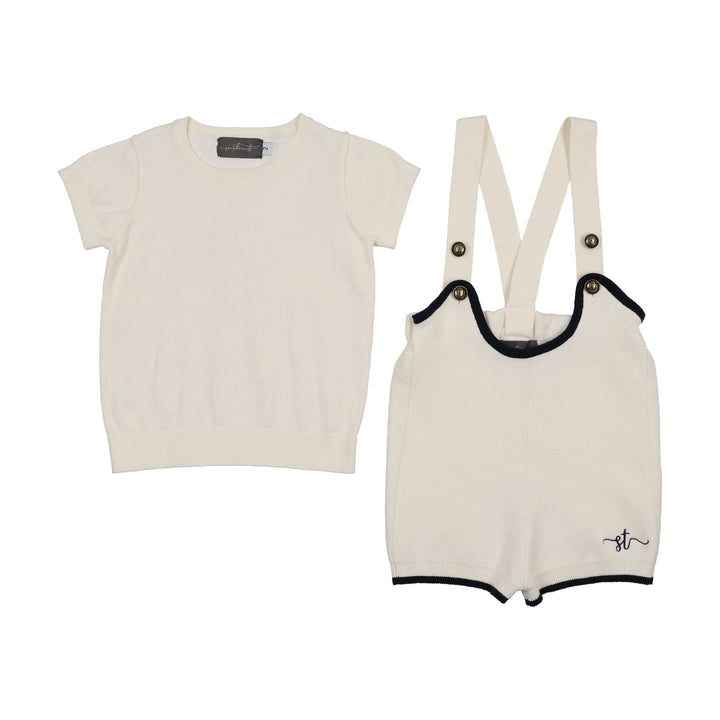 set outfit knit top and overalls - cream