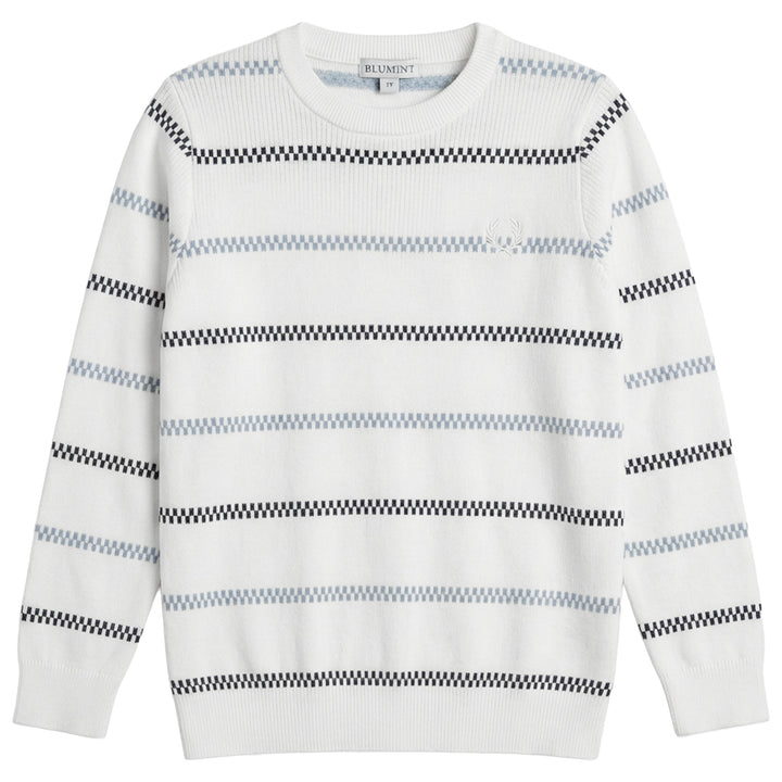 top l/s striped design ribbed sweater - white/navy