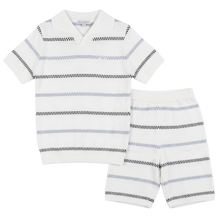 set outfit striped design ribbed top and shorts - white/navy