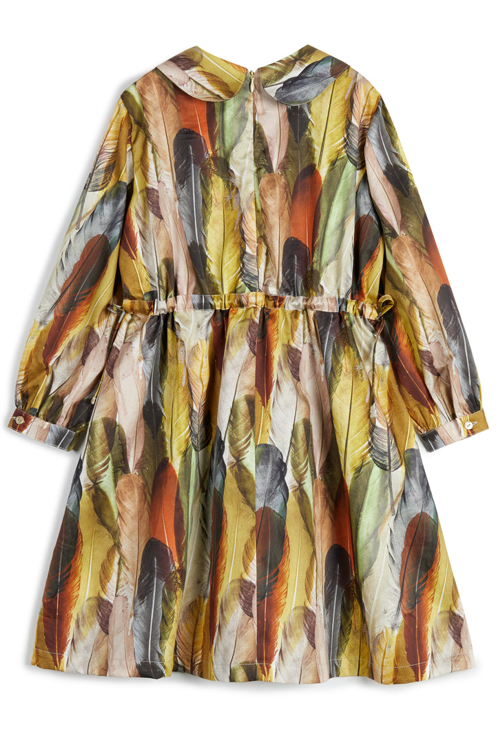 dress feather print waisted round collar - noemia indios