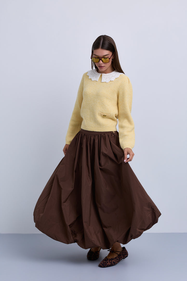 skirt maxi taffeta - brown