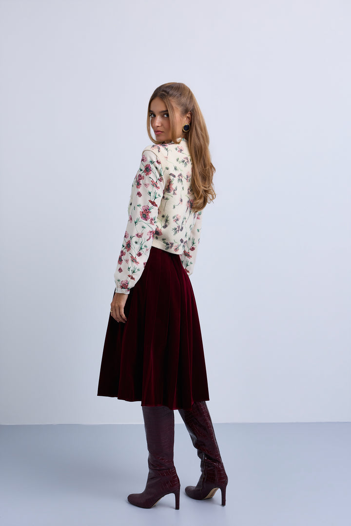skirt pleated velvet - burgundy