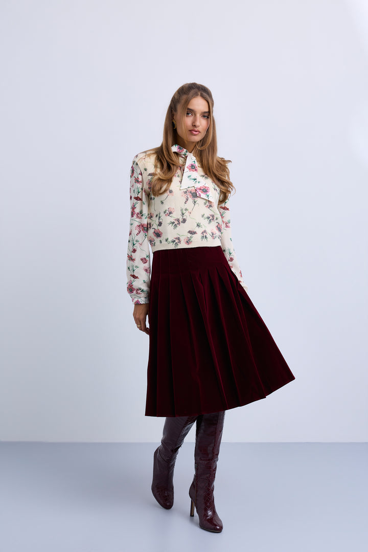 skirt pleated velvet - burgundy