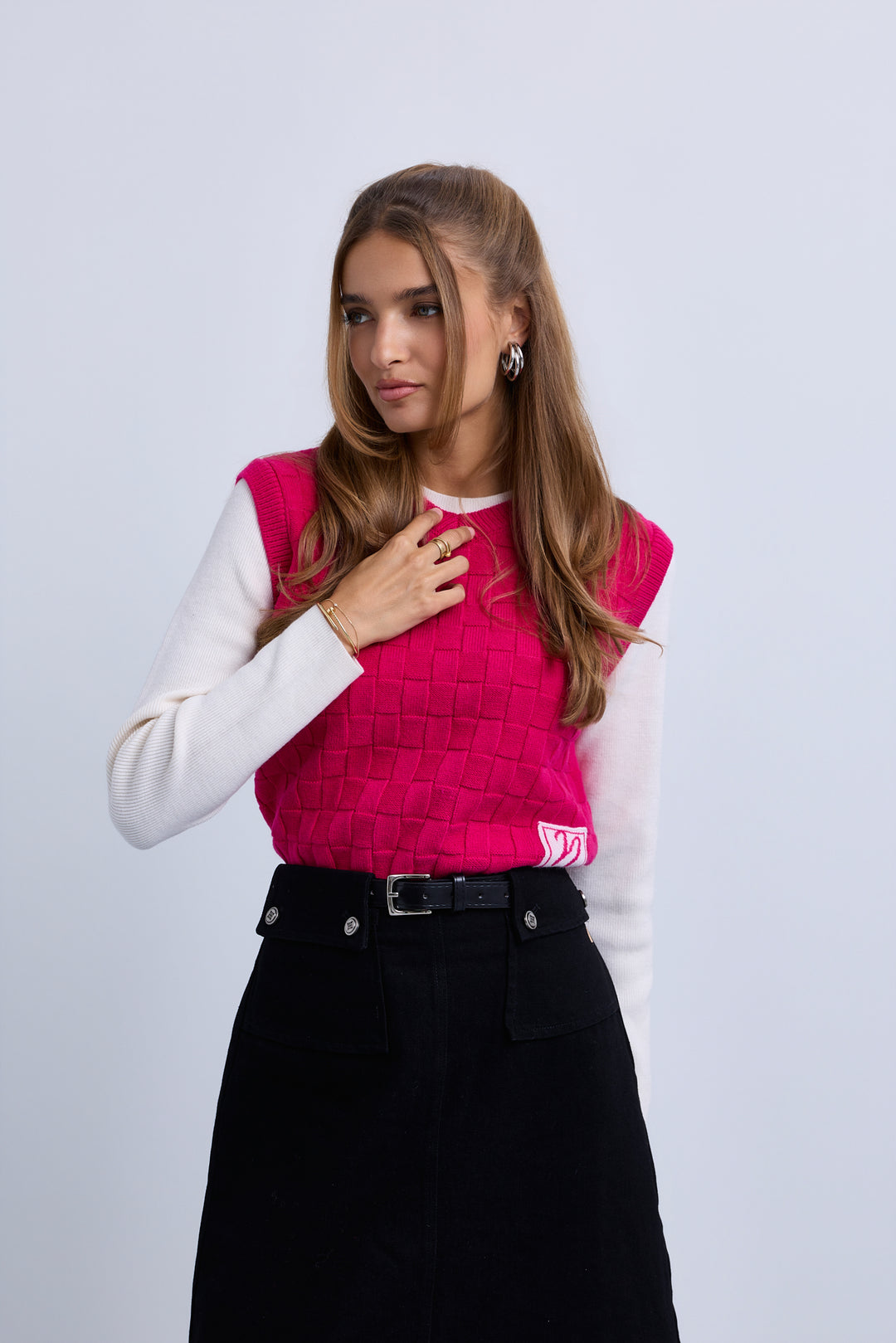 skirt midi pocket covered belt - black