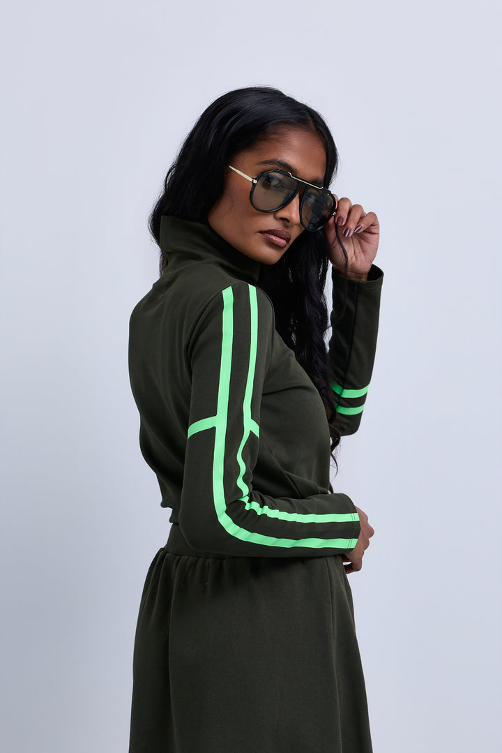 set outfit top and skirt neon lines drawstring - green