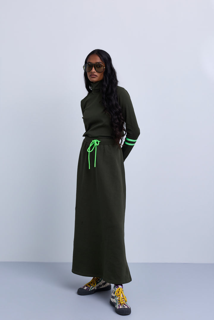 set outfit top and skirt neon lines drawstring - green