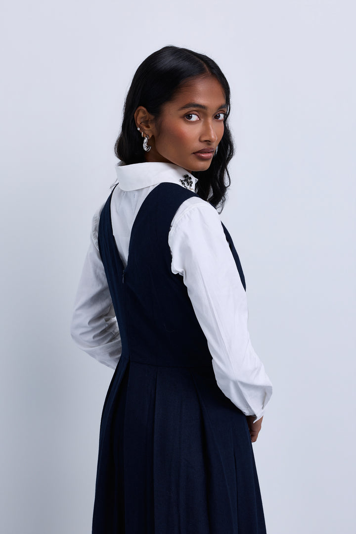 dress wool with gem collar shirt - navy
