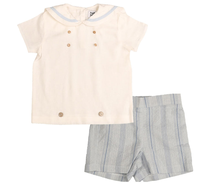 set outfit double button sailor shirt and striped shorts - blue