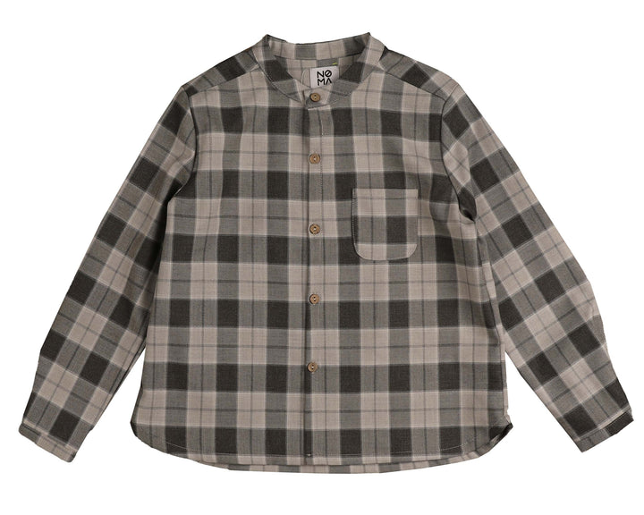 shirt l/s plaid mandarin - grey