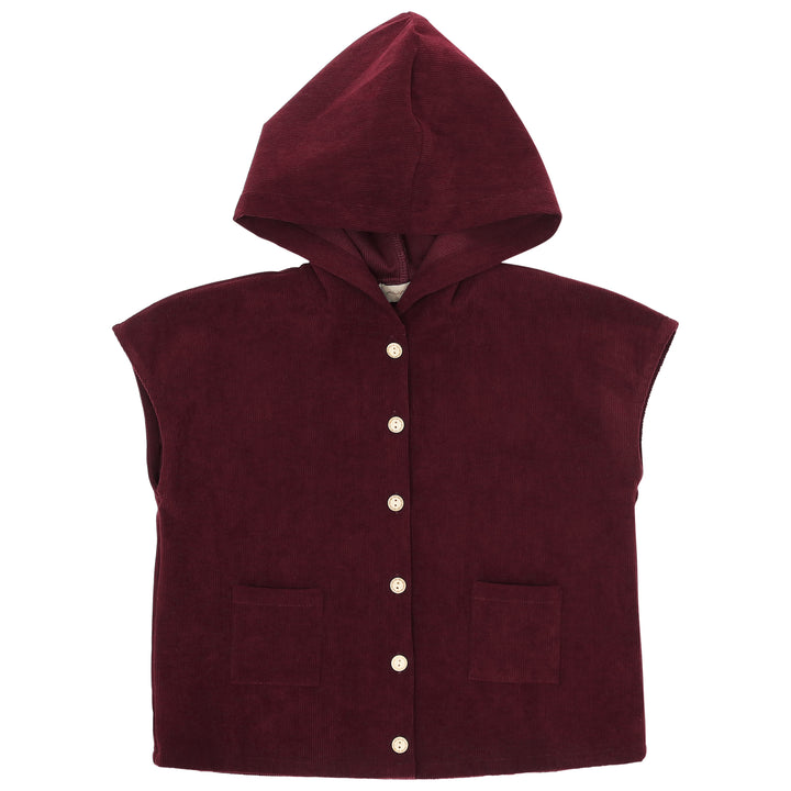 vest corduroy button down with hood - wine-28