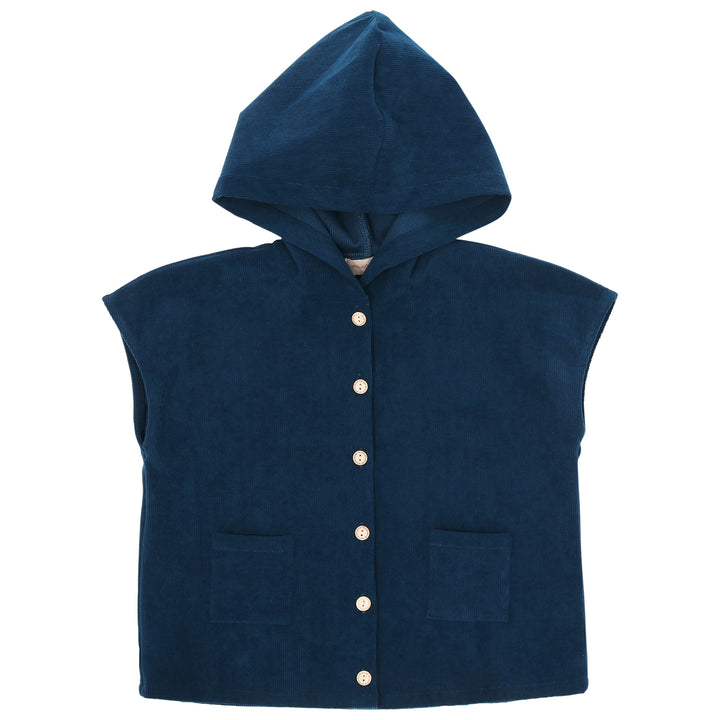 vest corduroy button down with hood - peacock blue-13