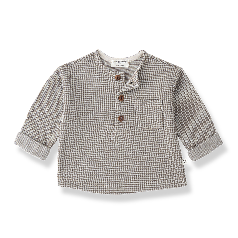 shirt l/s houndstooth no collar - dark taupe