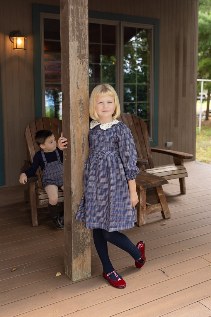 dress plaid with floral collar - burgundy