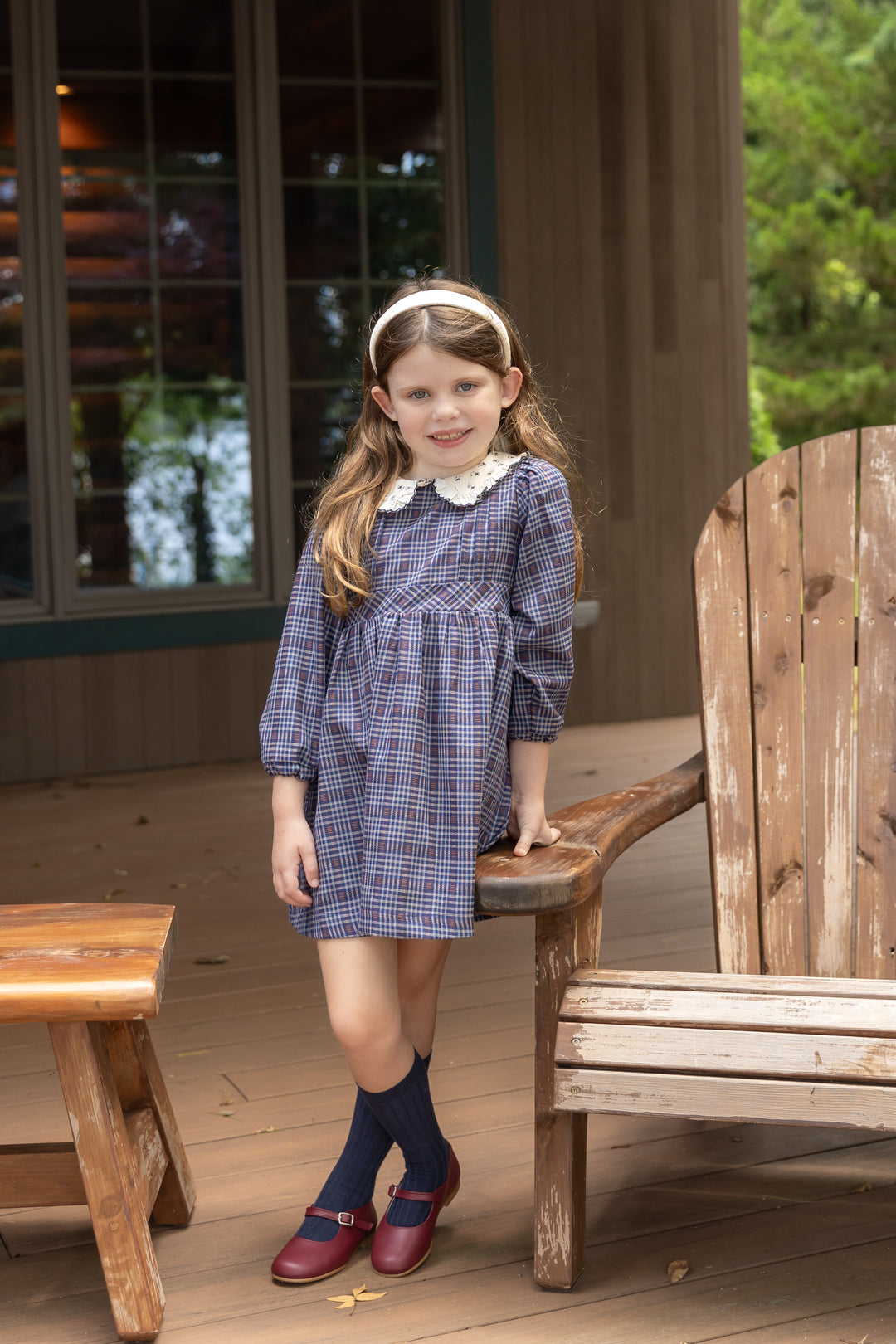 dress plaid with floral collar - burgundy