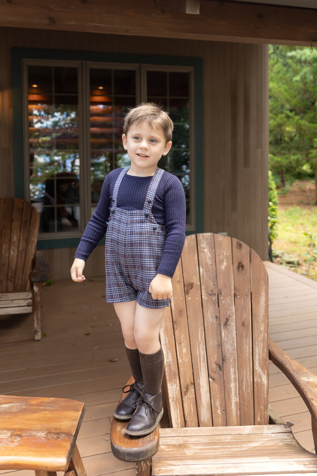 one piece plaid overalls - burgundy/navy