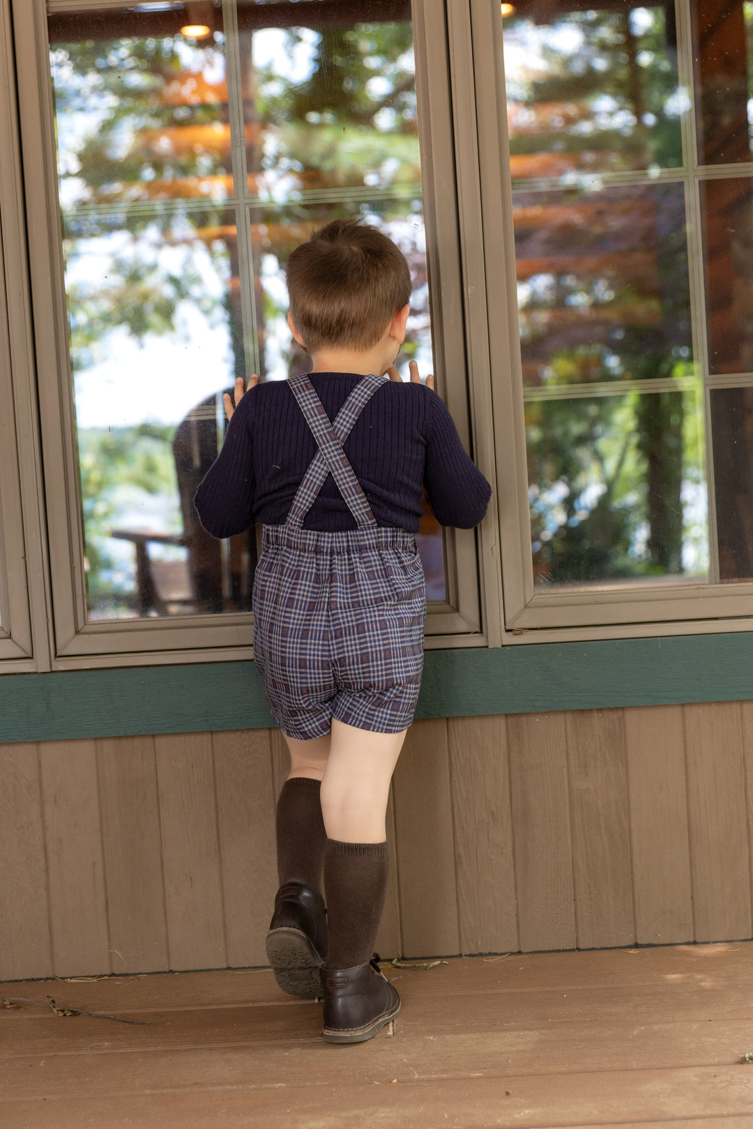 one piece plaid overalls - burgundy/navy