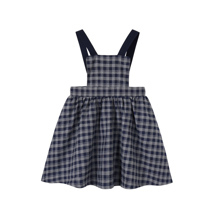 dress gingham strap jumper - navy