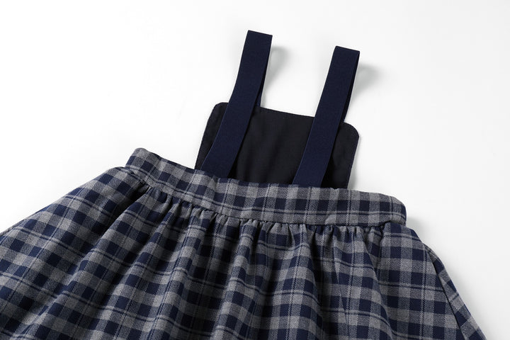 dress gingham strap jumper - navy