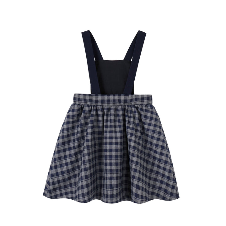 dress gingham strap jumper - navy