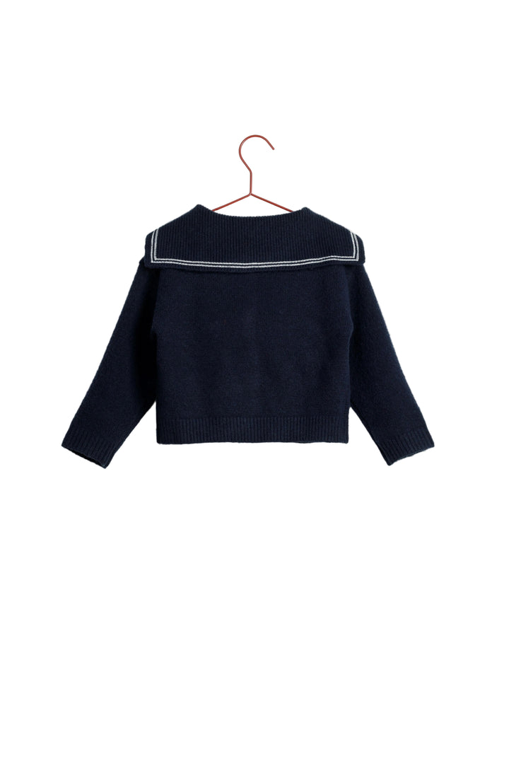 top l/s knit sailor collar button sweater - navy