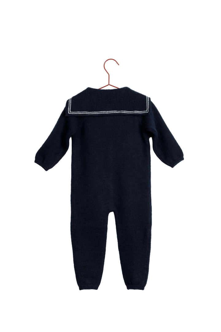 one piece knit sailor collar romper - navy