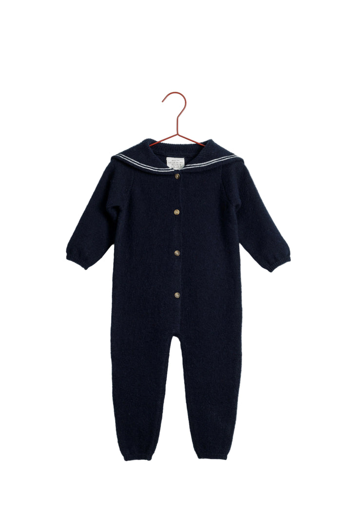 one piece knit sailor collar romper - navy