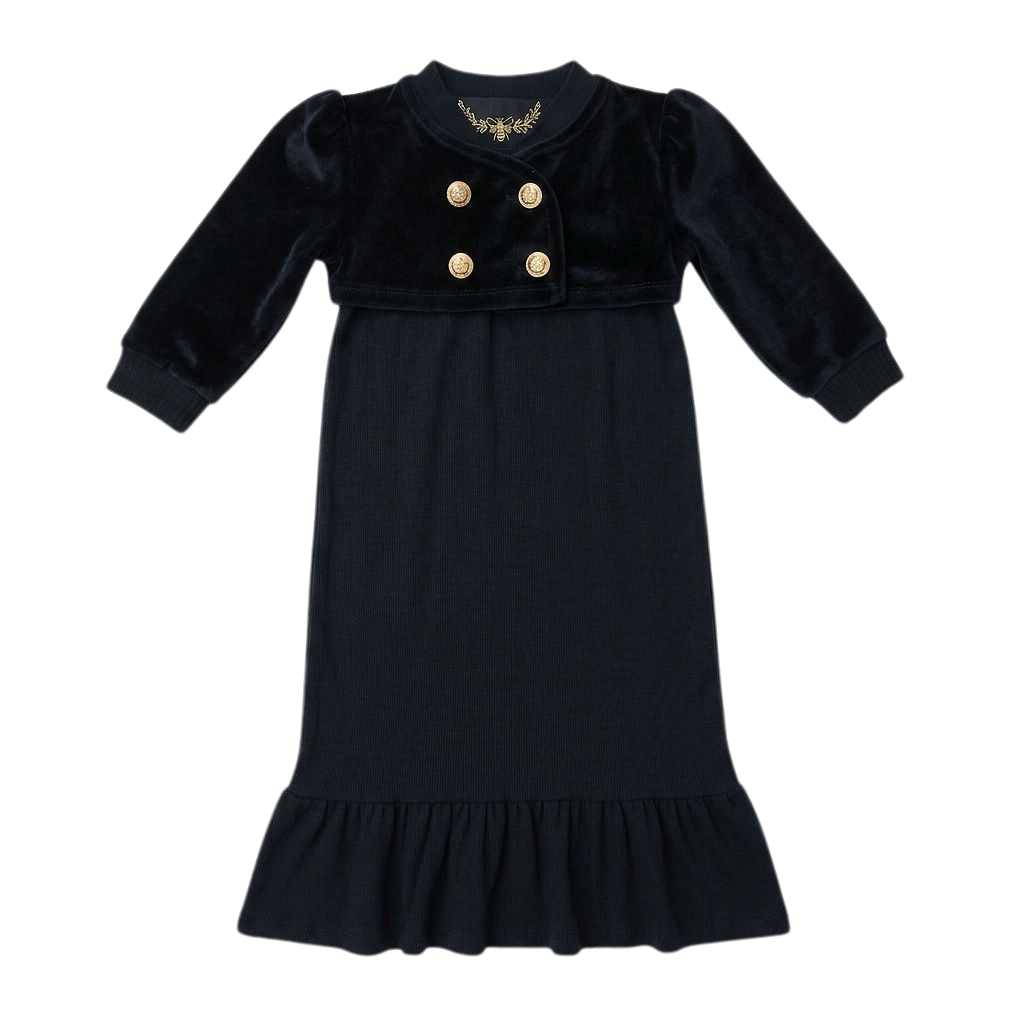maxi dress ribbed tiered with velour crop wrap cardigan - black