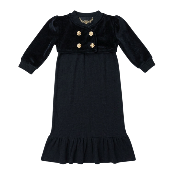 maxi dress ribbed tiered with velour crop wrap cardigan - black