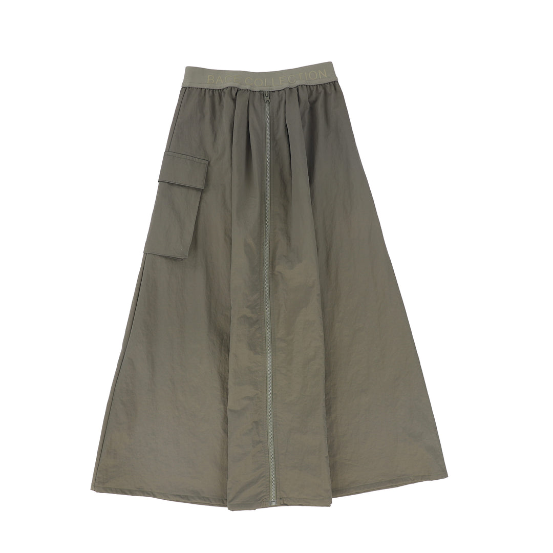 skirt midi zip up with side pocket - olive