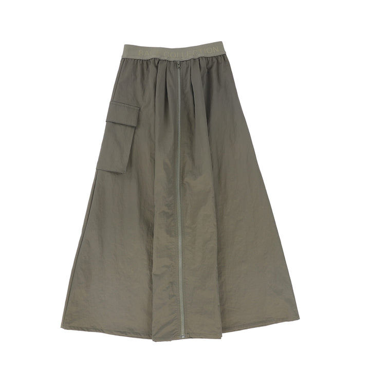 skirt midi zip up with side pocket - olive