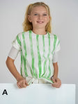 top s/s striped denim tie - white/green