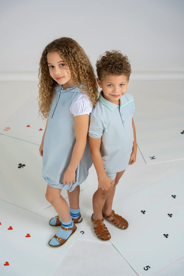 polo s/s combo fabric - blue