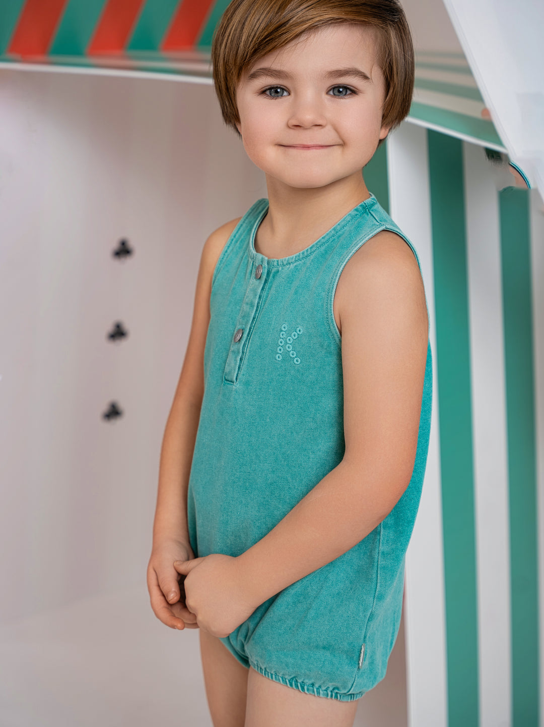 one piece denim romper - teal