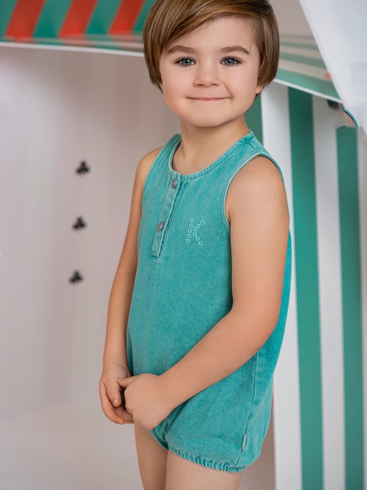 one piece denim romper - teal