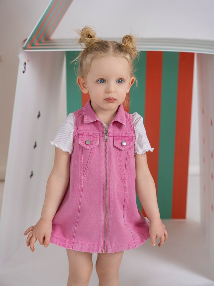 dress denim heart detail zip up jumper - pink