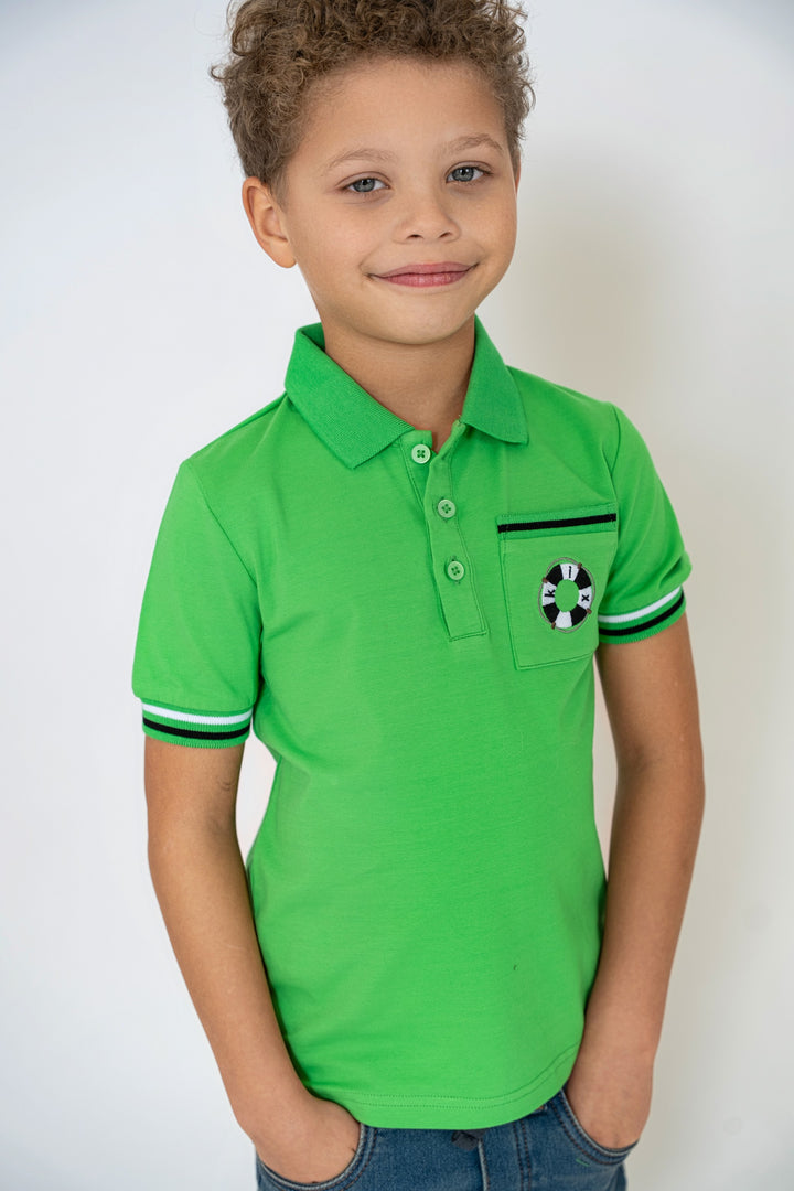 polo s/s stripe detail - green