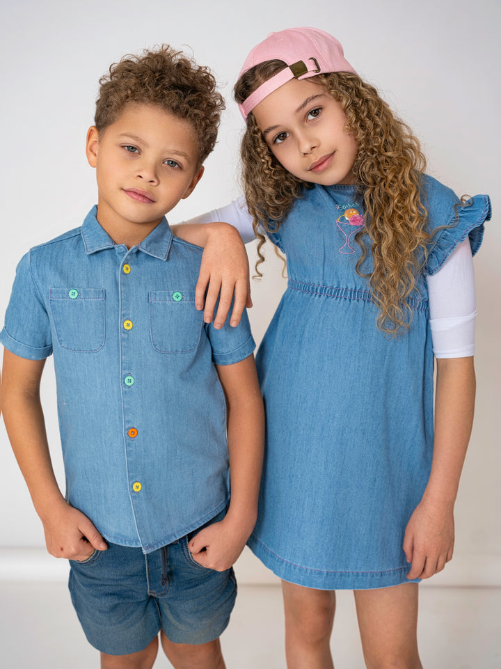shirt s/s denim logo buttons - denim
