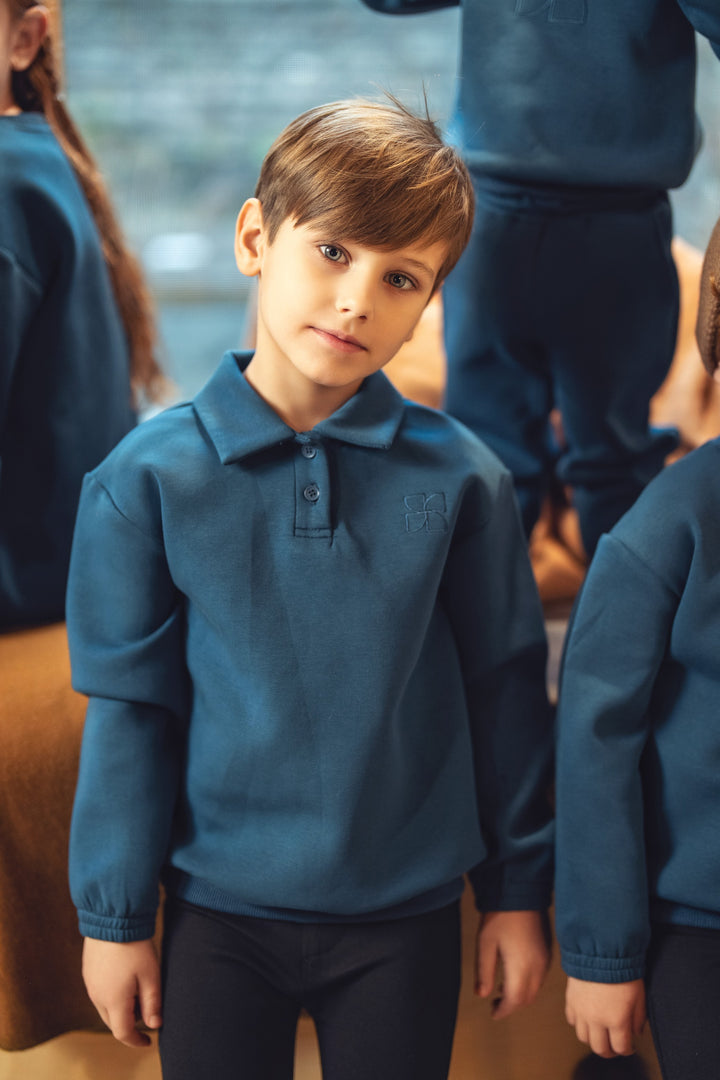 polo l/s fan embroidered sweatshirt  - storm teal-76