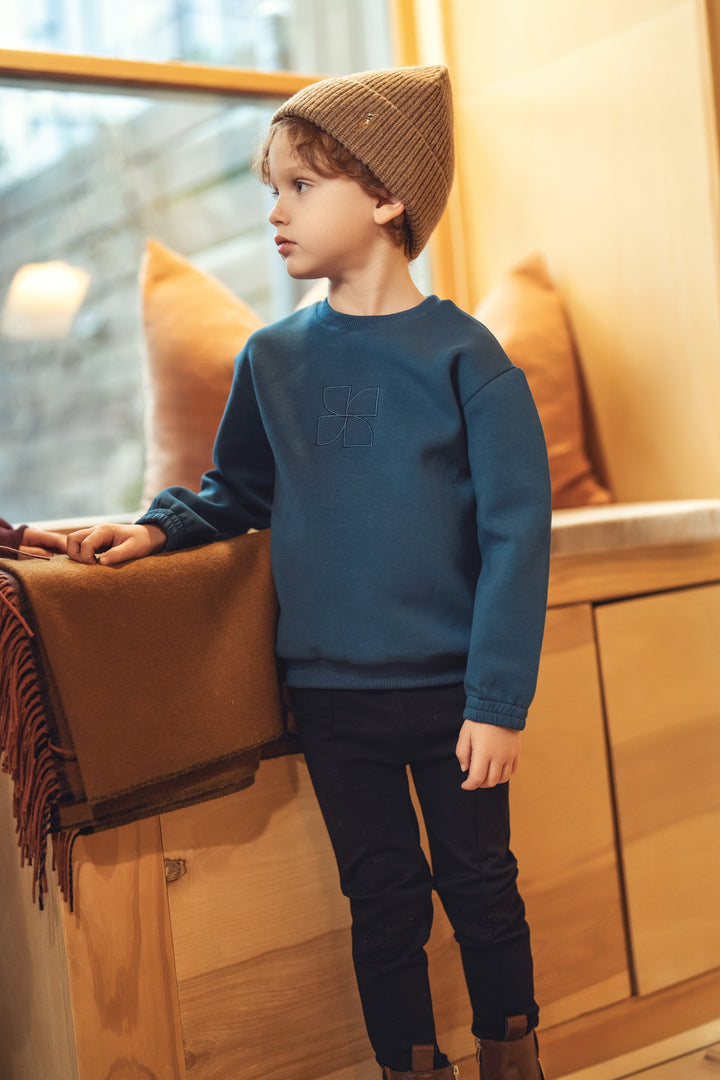 top l/s fan embroidered sweatshirt  - storm teal-76