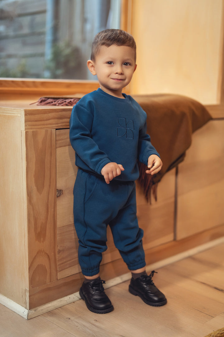 set outfit fan embroidered sweatshirt and sweatpants  - storm teal-76