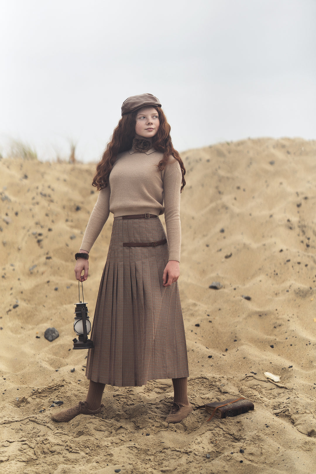 skirt pleated houndstooth buckle - oat