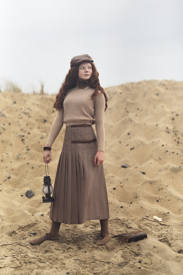 skirt pleated houndstooth buckle - oat