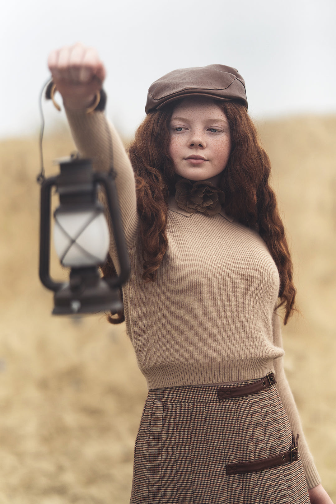 skirt pleated houndstooth buckle - oat