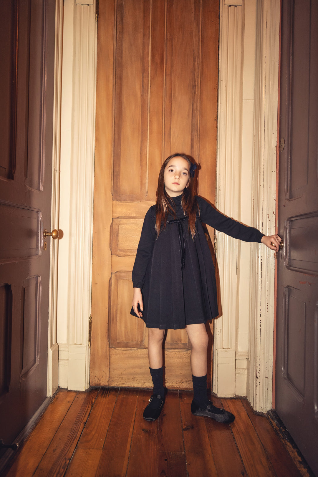 dress wool pleated swing jumper - navy-8