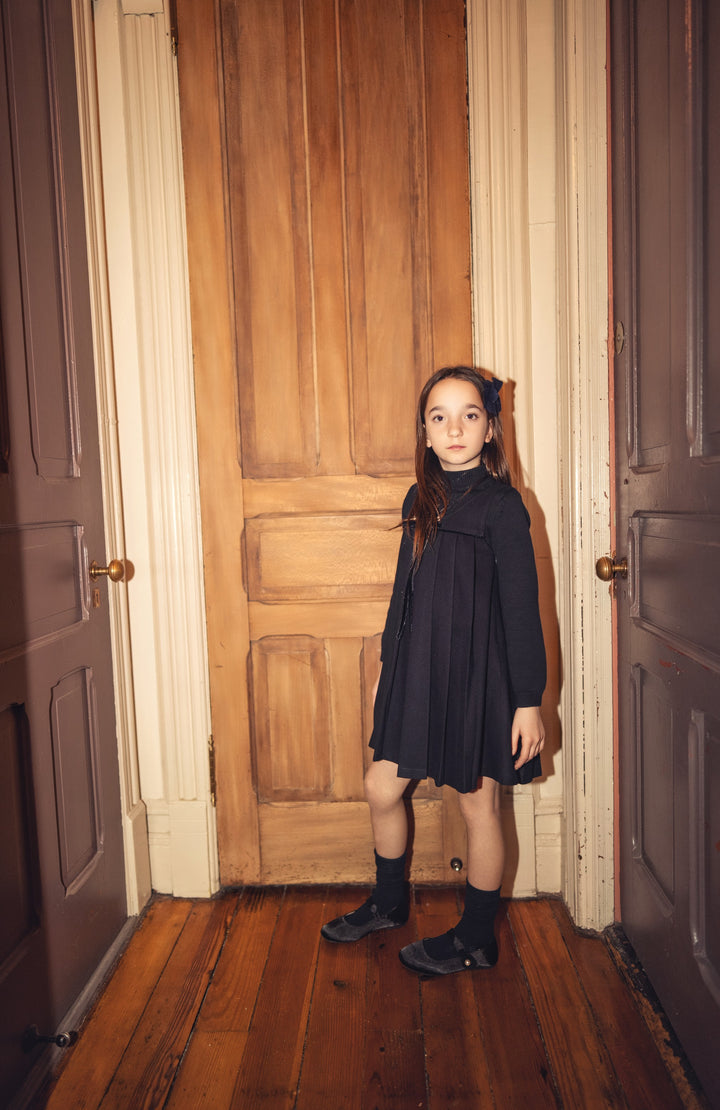 dress wool pleated swing jumper - navy-8